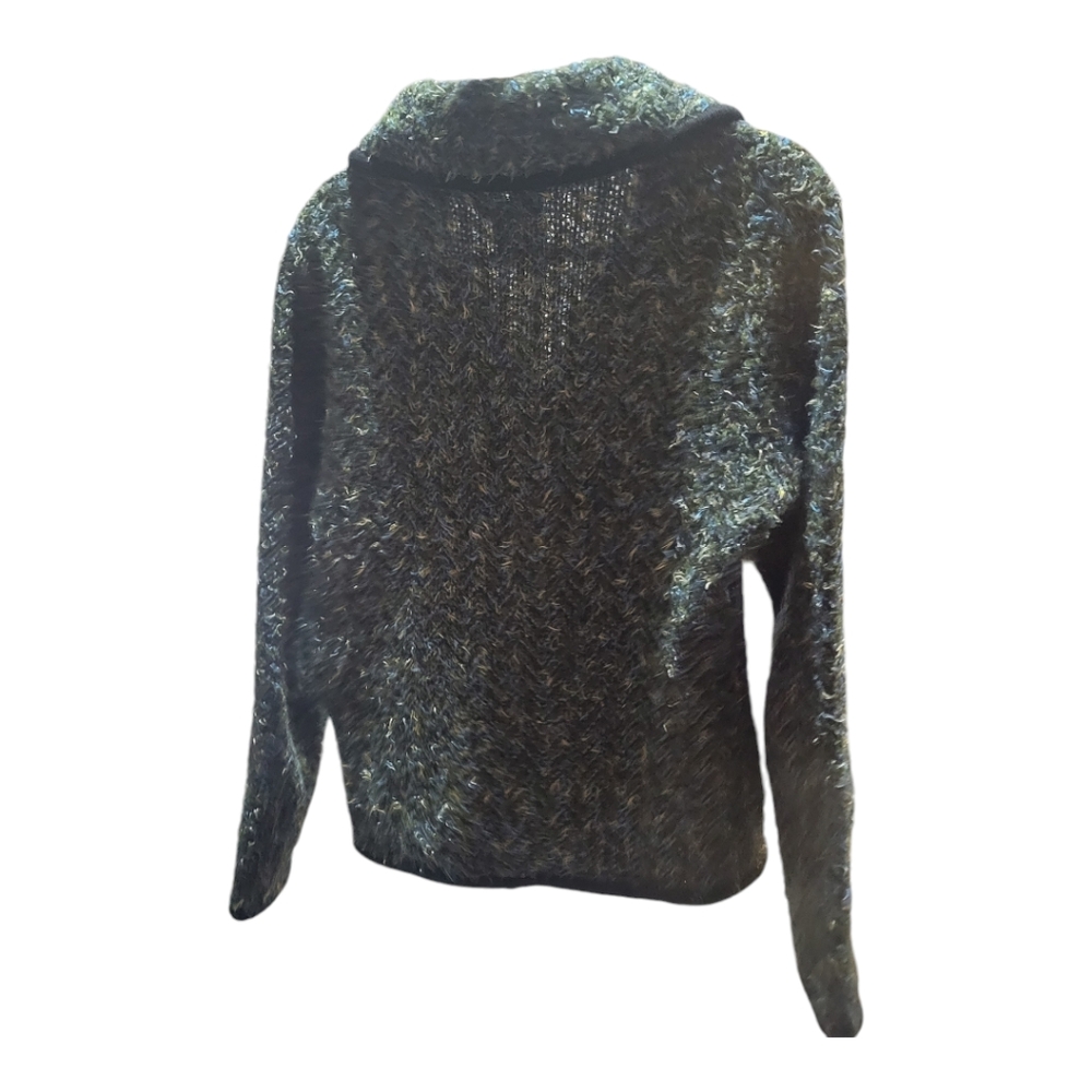 Carole Little Boucle Wool Blend Green Blue Collared Button Cardigan Vintage - Picture 2 of 5